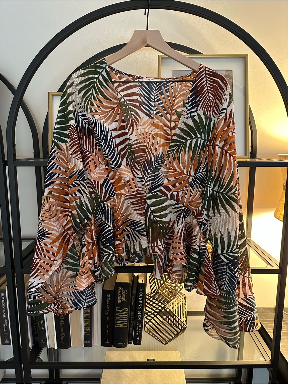 Mi Ami Tropical Leaf Print Kimono Blouse